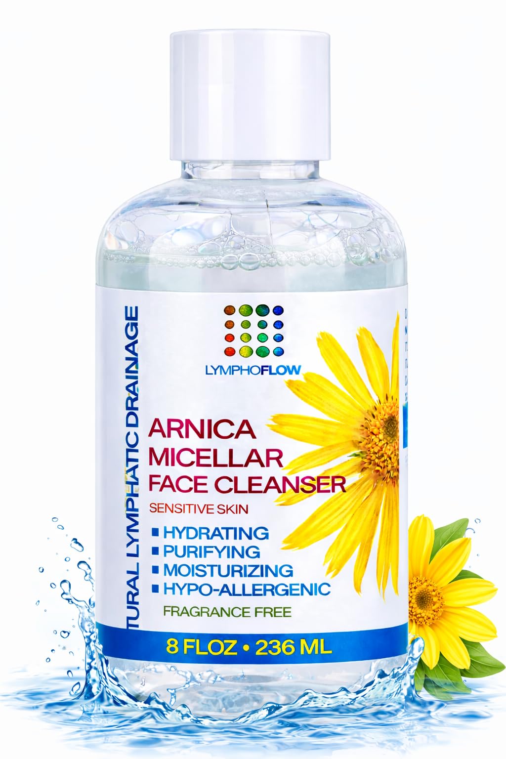 Bruizex Arnica Montana Micellar Cleansing Water, Facial Cleanser & Makeup Remover, Suitable for All Skin Types, Use for Natural Lymphatic Drainage,
