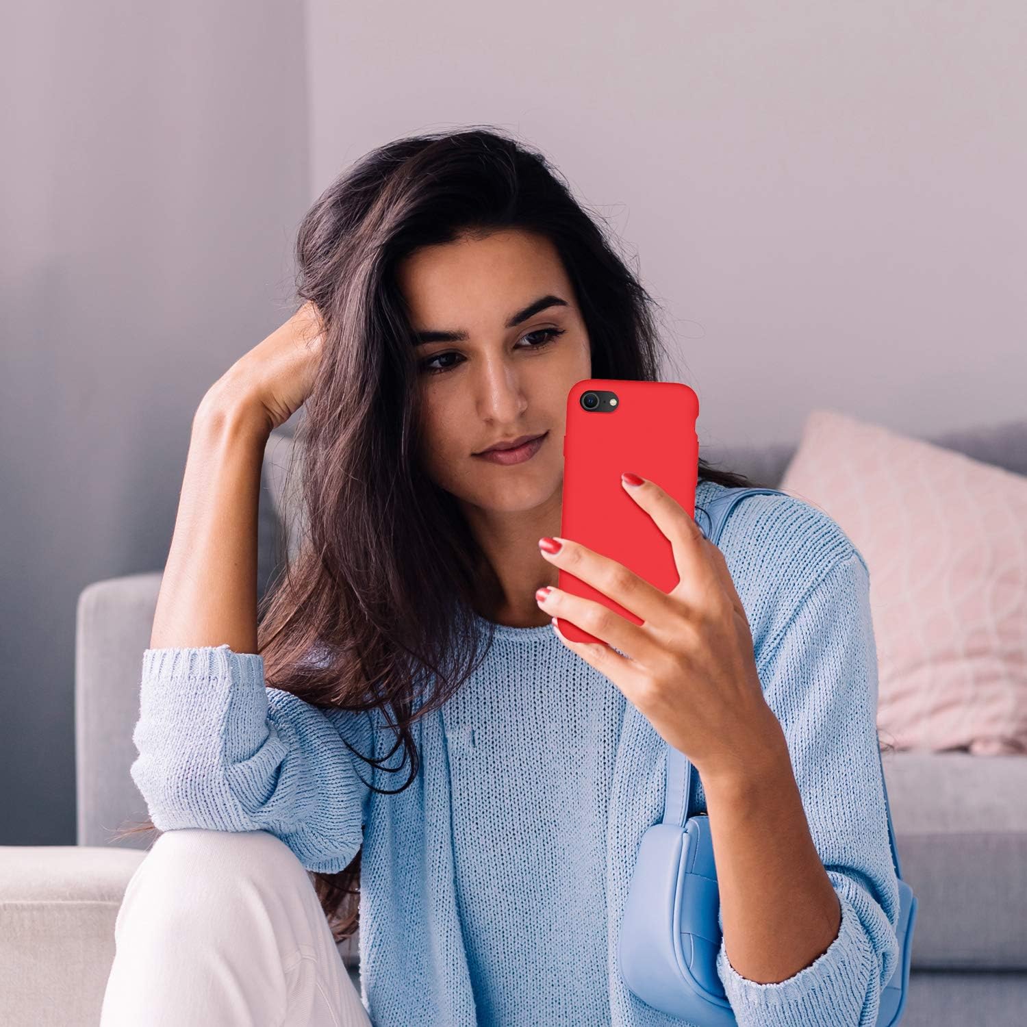 Cordking Designed for iPhone SE Case 2022/2020, Designed for iPhone 7 8 Case, Silicone Slim Shockproof Phone Case with [Soft Microfiber Lining], 4.7 inch, Red - Image 2