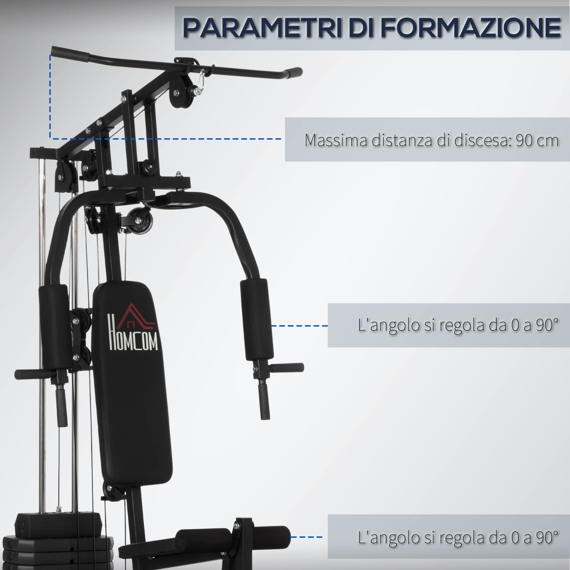 HOMCOM Palestra Multifunzione per Allenamento a Casa e Professionale, Stazione Fitnes in Acciaio con Pesi da 45kg, 135x103x200cm, Nero
