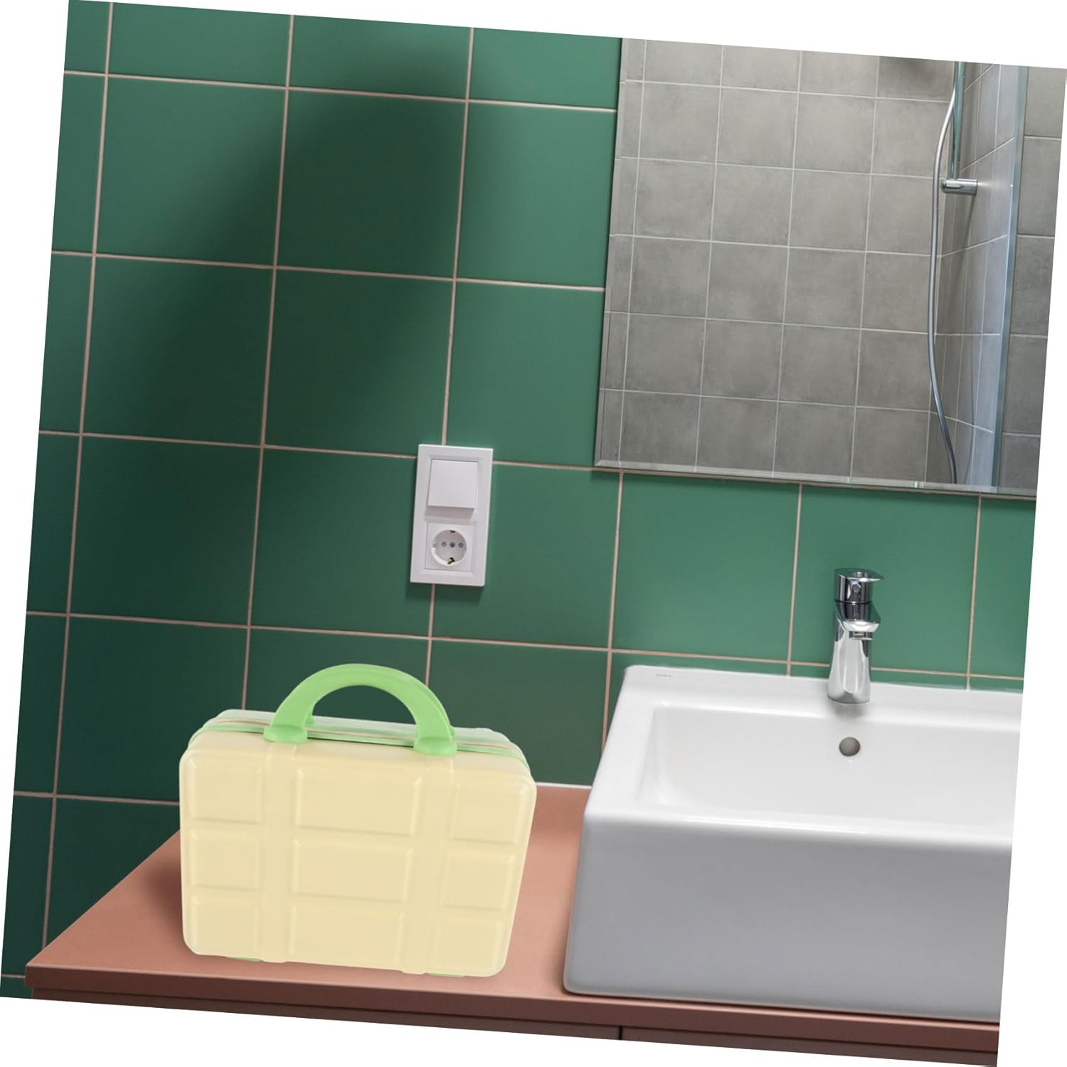 Portable Makeup Organizer Case Small Hard Makeup Suitcase for Travel Capacity Cosmetic Storage Multi-functional and Stationery Design Yellow-green