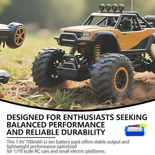 Miniatura 6 de Paquete de 4 baterías de iones de litio de 7.4 V 700 mAh con mini enchufe Tamiya y 2 cables de carga USB para autos RC escala 118 9310 9300 9301E