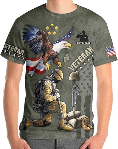 Miniatura 4 de Veteran Eagle American Veteran 3D T-Shirts, Vintage American Flag Patriotic 3D T-Shirt for Memorial Day