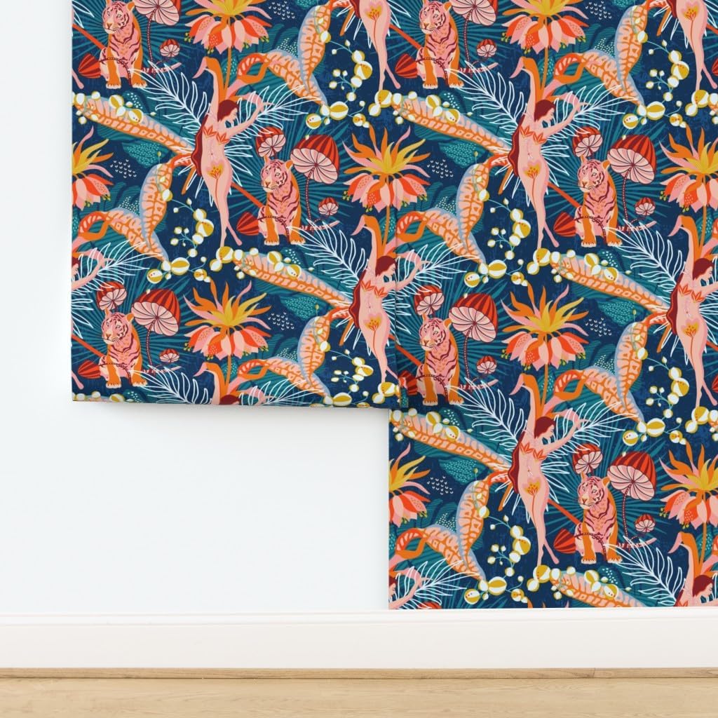 Peel & Stick Wallpaper 3ft x 2ft - Tropical Blossom Dance Flower Jungle Custom Removable Wallpaper by Spoonflower