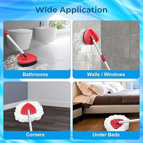 Miniatura 7 de Paquete de 2 cabezales giratorios de repuesto compatibles con O Cedar EasyWring 1Tank, cepillo de fregado mejorado, mango de trapeador de 4