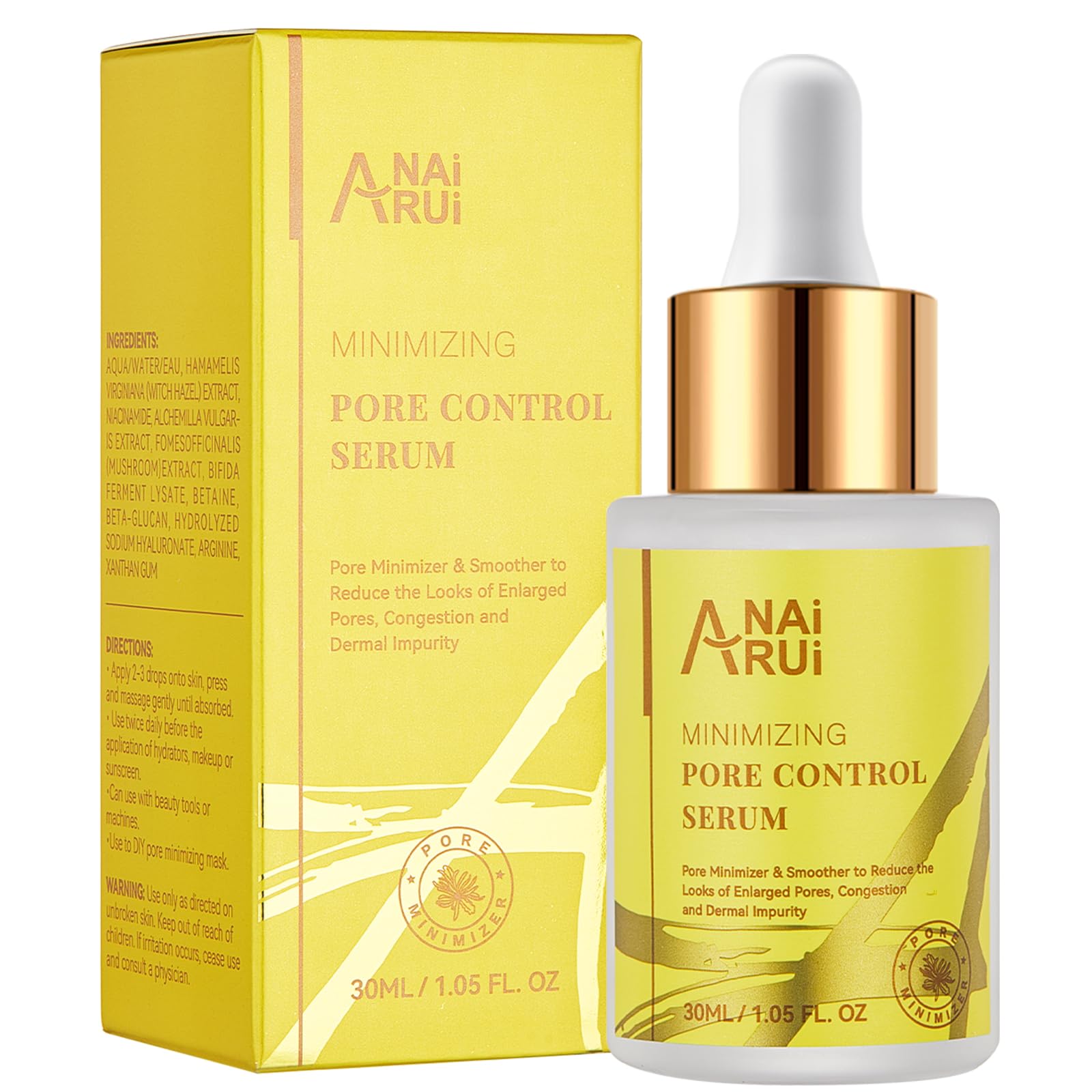 ANAI RUI Pore Minimizer Serum – Tighten & Shrink Pores, Refine Skin Texture, Niacinamide & Witch Hazel – Control Oil & Minimize Enlarged Pores – 1 fl. oz