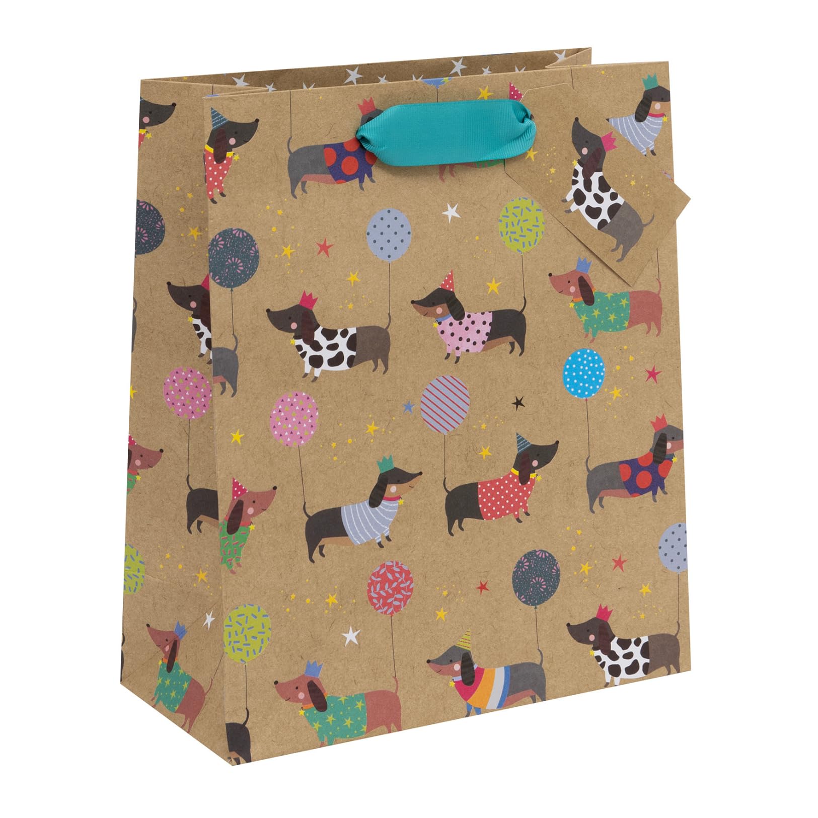 Ballyhoo Medium Happy Birthday Gift Bag Sausage Dog Kraft, 25.3 x 21.5 x 10.2 mm, Multi-Coloured