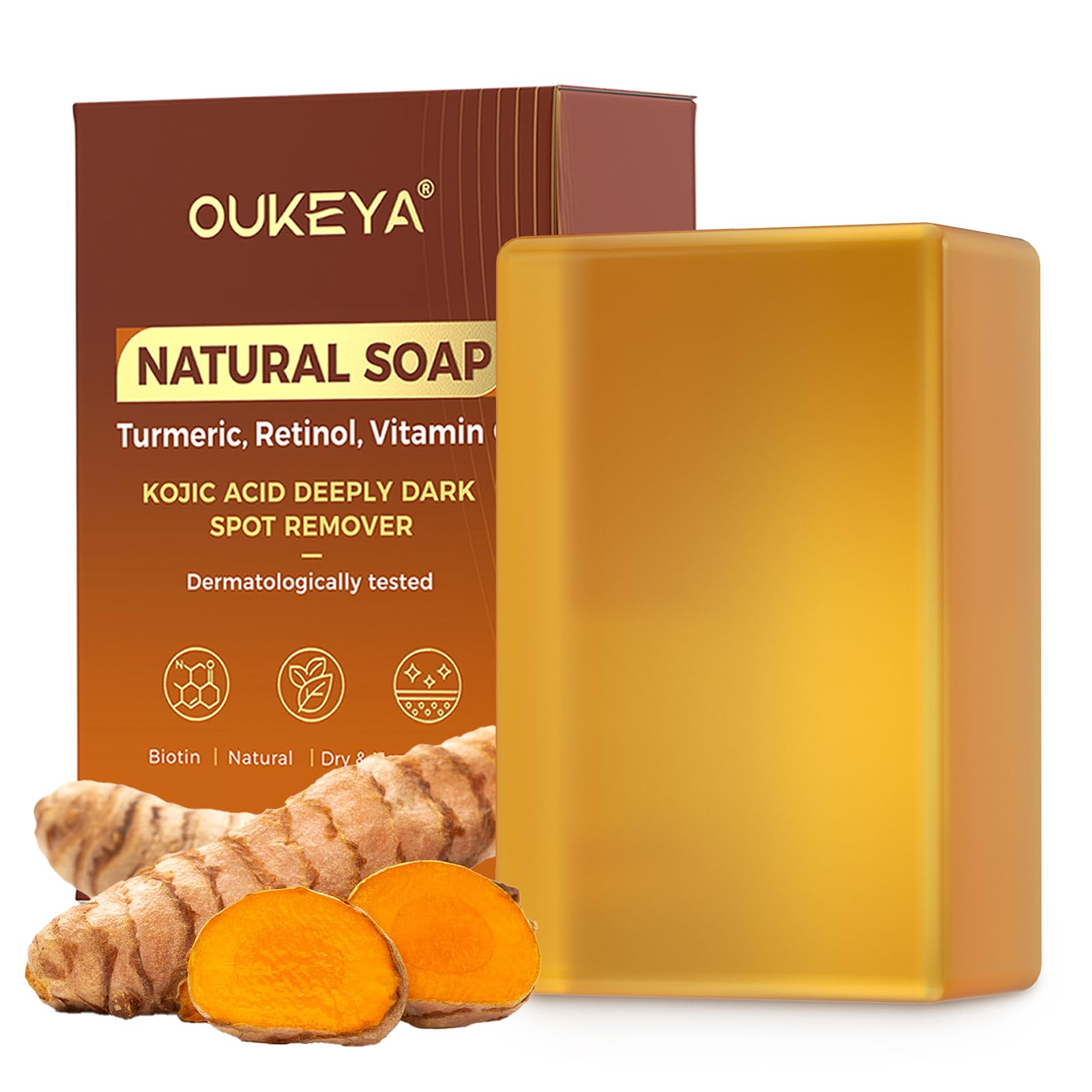 OUKEYA Dark Spot Remover Soap Bars, Turmeric Soap Bar, for Body & Face with Vitamin C, E, Retinol, Collagen, Shea Butter, Infused with Hyaluronic Acid, Soap for Men, Women
