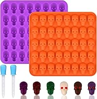 Vista 1 de HUAKENER Moldes de calavera para gomitas, paquete de 2 moldes de caramelo de calavera con 2 goteros, moldes de silicona para chocolate, dulces