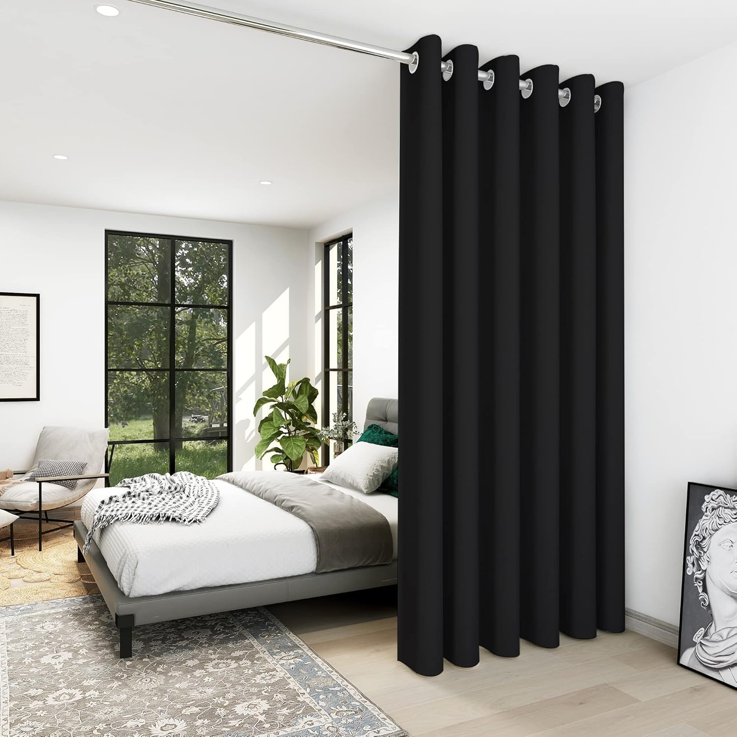 Deconovo Door Curtain Thermal Insulated Eyelet Energy Efficient Blackout Curtain for Bedroom Living Room 66 x 84 Inch Drop Black 1 Panel - Image 4