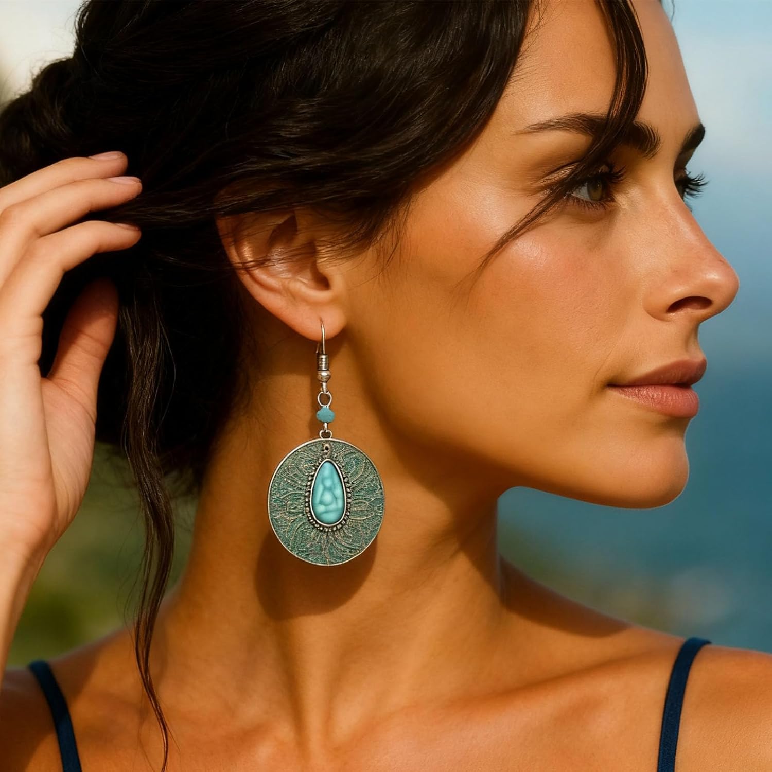 Dragonfly Earrings for Women, Bohemian Copper Turquoise Dangle Earrings, Vintage Hippie Earrings with Lightweight Drop Clusters, Boho Jewelry Gift for Her - Image 4