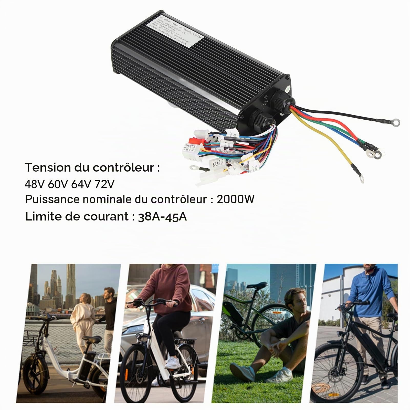 BuyWeek Contrôleur de Moteur sans Balais pour Vélo Électrique, 48V 60V 64V 72V 2000W Contrôleur sans Balai de Vélo Électrique à 18 Tubes pour E-Bike Scooter Électrique