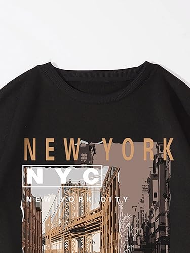 Vista 3 de GORGLITTER Sudadera con estampado de letras para hombre, casual, cuello redondo, manga larga, color negro, talla S