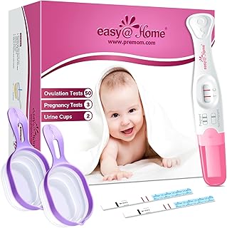 Easy@Home Ovulation & Pregnancy Test Kit: 50 Ovulation Test Strips + 3 Pregnancy Tests + 2 Collapsible Pee Cups - Accurate LH Surge Tracking & Early hCG Detection & Hygienic Home Use Urine Cup for TTC