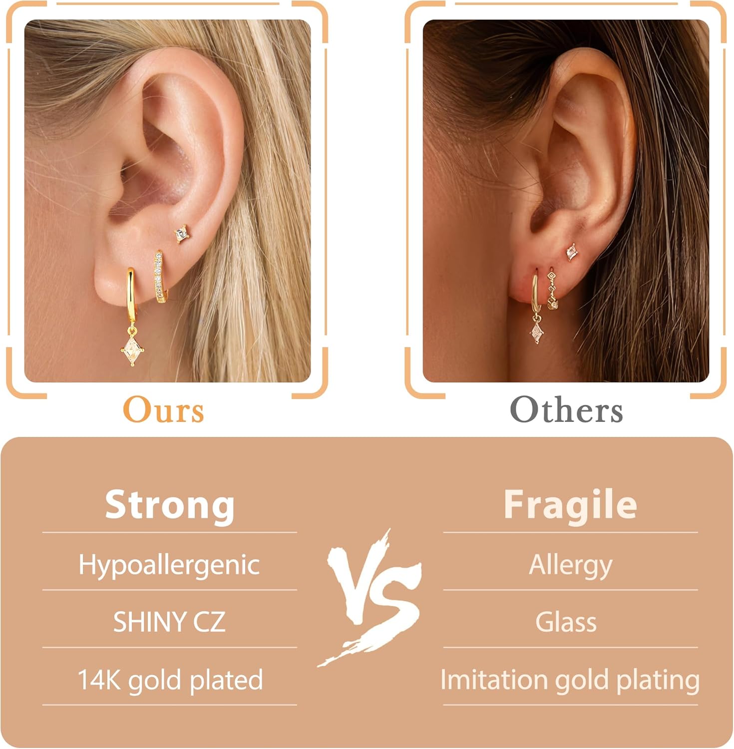 Turandoss Gold Hoop Earrings for Women Trendy - Dainty 14K Gold Plated Hypoallergenic Dangle Huggie CZ Earring Stacks Personalized Cartilage Hoop Earring Sets for Multiple Piercing Earrings for Women - Image 4