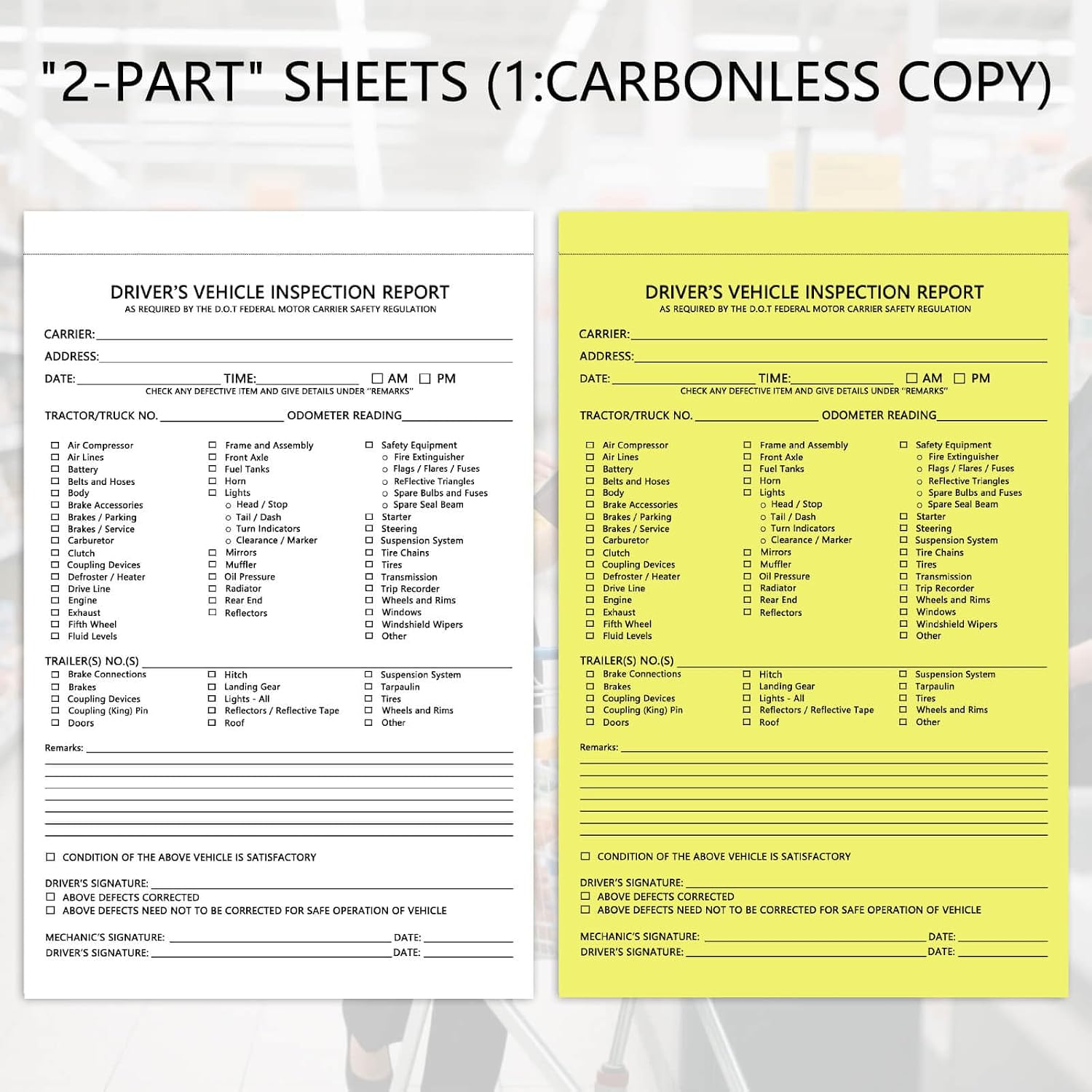 Driver's Vehicle Inspection Report Books, 3 Pack, 93 2-Part Sets