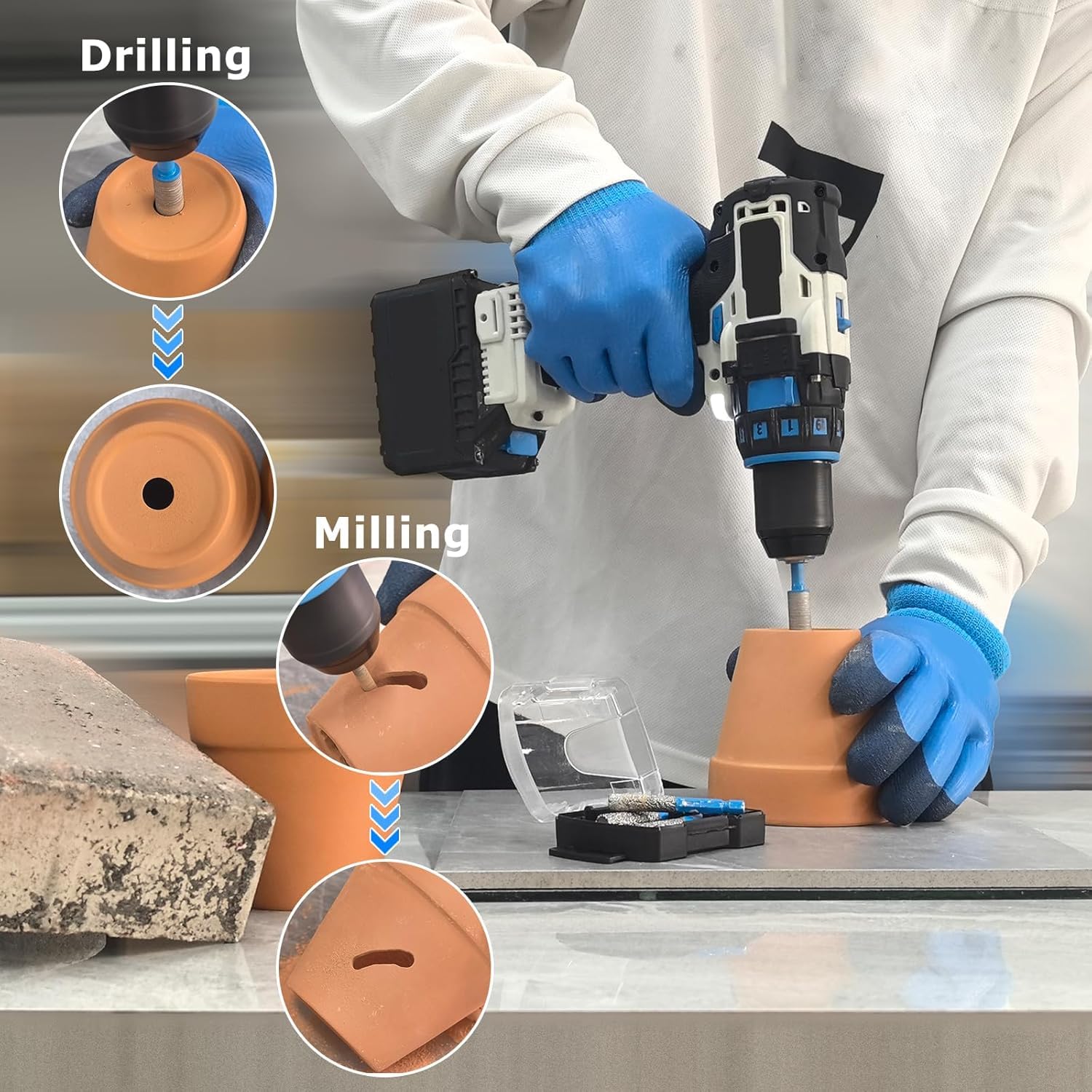 Diamond Drill Bits Set for Ceramic, Porcelain, Glass, Marble, Tile, Granite, Stone and More - Tile Drill Bits for Efficient, Precise Drilling and Milling