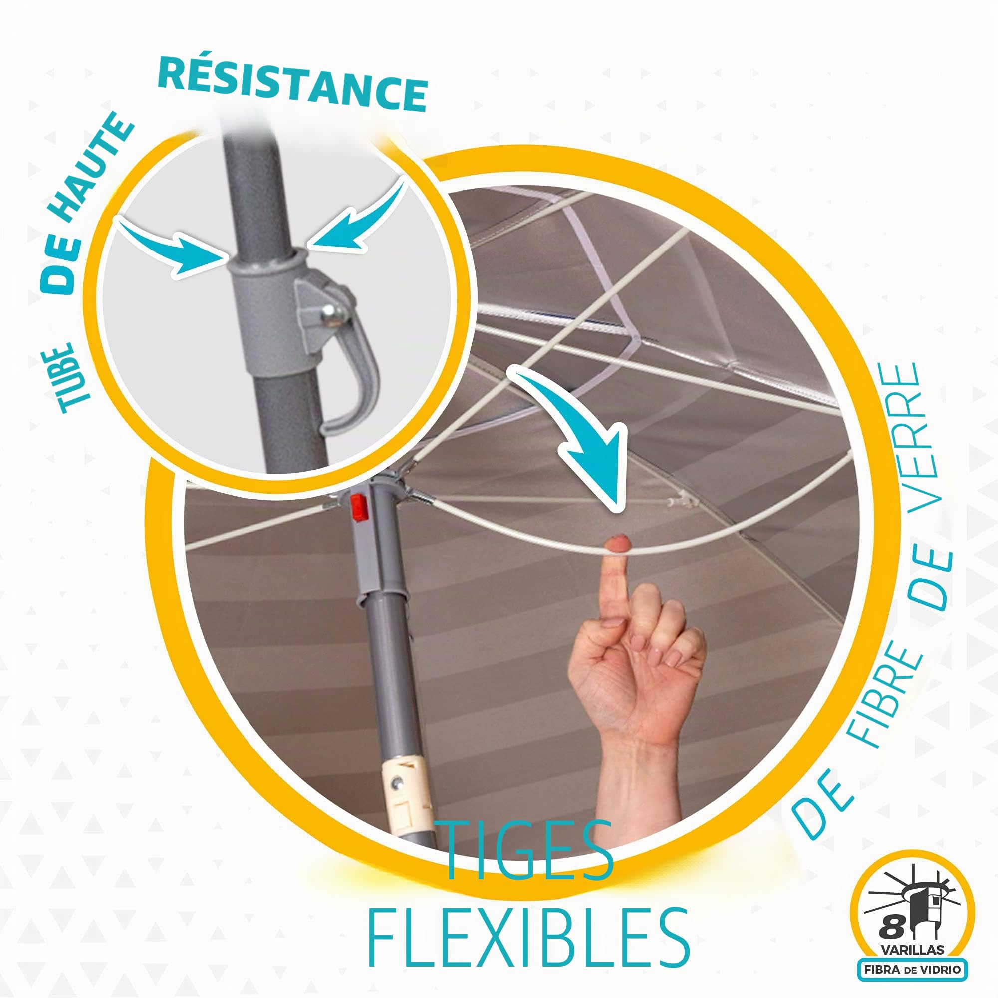 AKTIVE Parasol de Plage, 220 cm, Pare-Soleil Résistant au Vent, Toit de Ventilation, Mât 28-32 mm, Protection UV50, Motif Rayures Sailor, Sac de Rangement Inclus