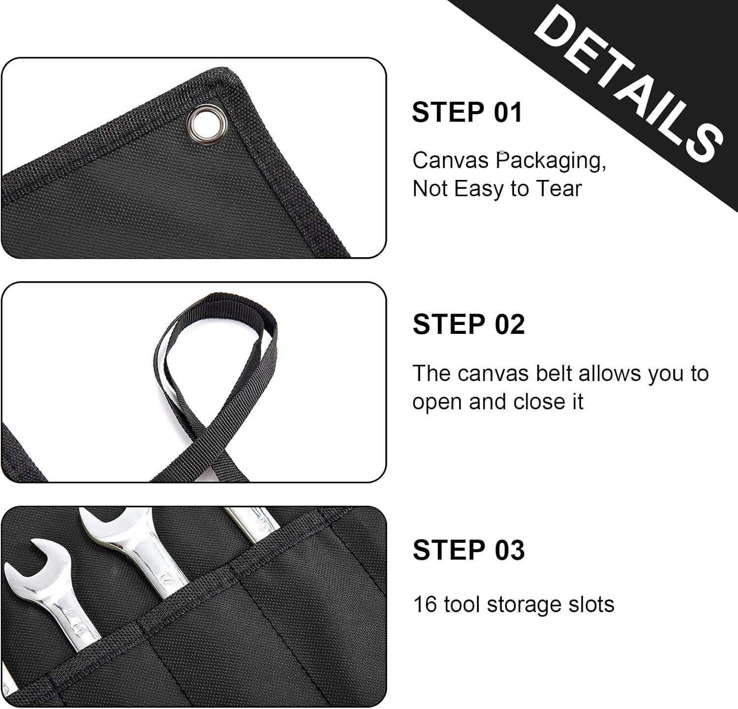 Wrench Organizer,Tool Roll Pouch – 16-Pocket Waterproof Oxford Cloth Wrench Roll Organizer for Garage, Workshop, Field Service & Home Repairs – For Mechanics & DIY Professionals (Black)