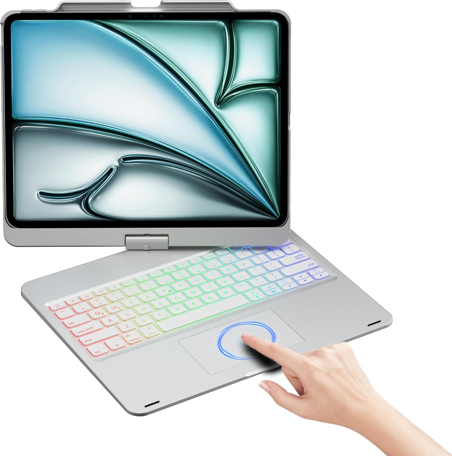 Touch Case with Keyboard for iPad Pro 13-inch(M4, 2024), iPad Air 13-inch(M3, 2025/M2, 2024) & iPad Pro 12.9(6th/5th/4th/3rd Gen), Trackpad, 360° Rotatable, 7-Colors Backlit (Silver)