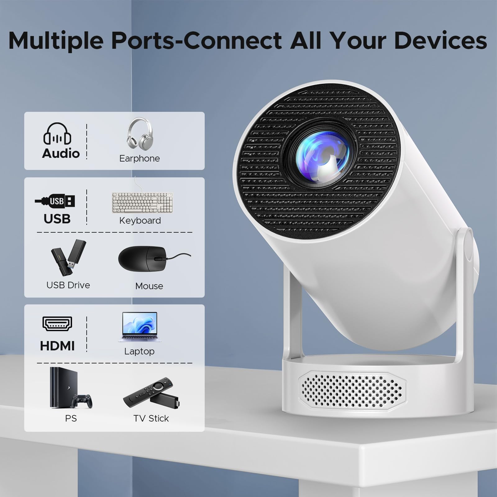 4K Smart Projektor Android 11.0 mit WiFi 6 Bluetooth 5.0, Auto Trapezkorrektur & 220° Drehständer für Heimkino