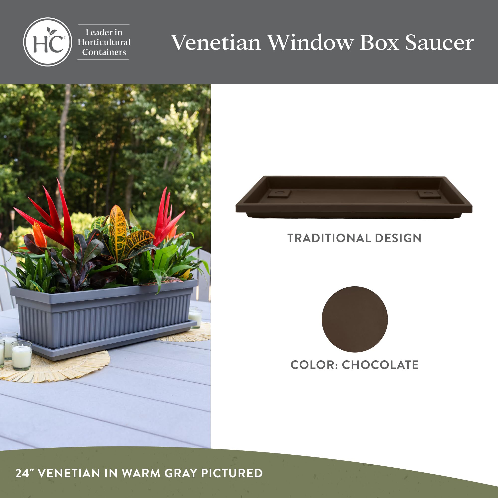 The HC Companies Akro-Mils SVN30000E21 Tray for Venetian Flower Box Chocolate, 30-Inch, Brown, 29.5" - Image 2