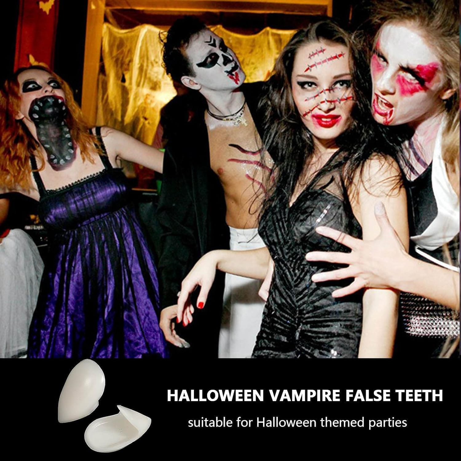 Kit De Colmillos De Vampiro – 4 Pares De Tamaños Diferentes (13 A 19 Mm) Con Pellets Adhesivos – Fáciles De Moldear Con Agua Caliente – Perfectos Para Halloween Y Cosplay