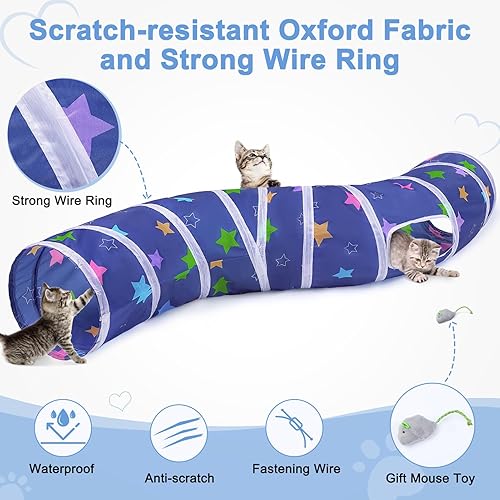 Vista 39 de Glittme Túnel para gatos, túneles para gatos de interior, cueva de gatos en forma de S con juguetes para gatos, tubos plegables para gatos y túneles