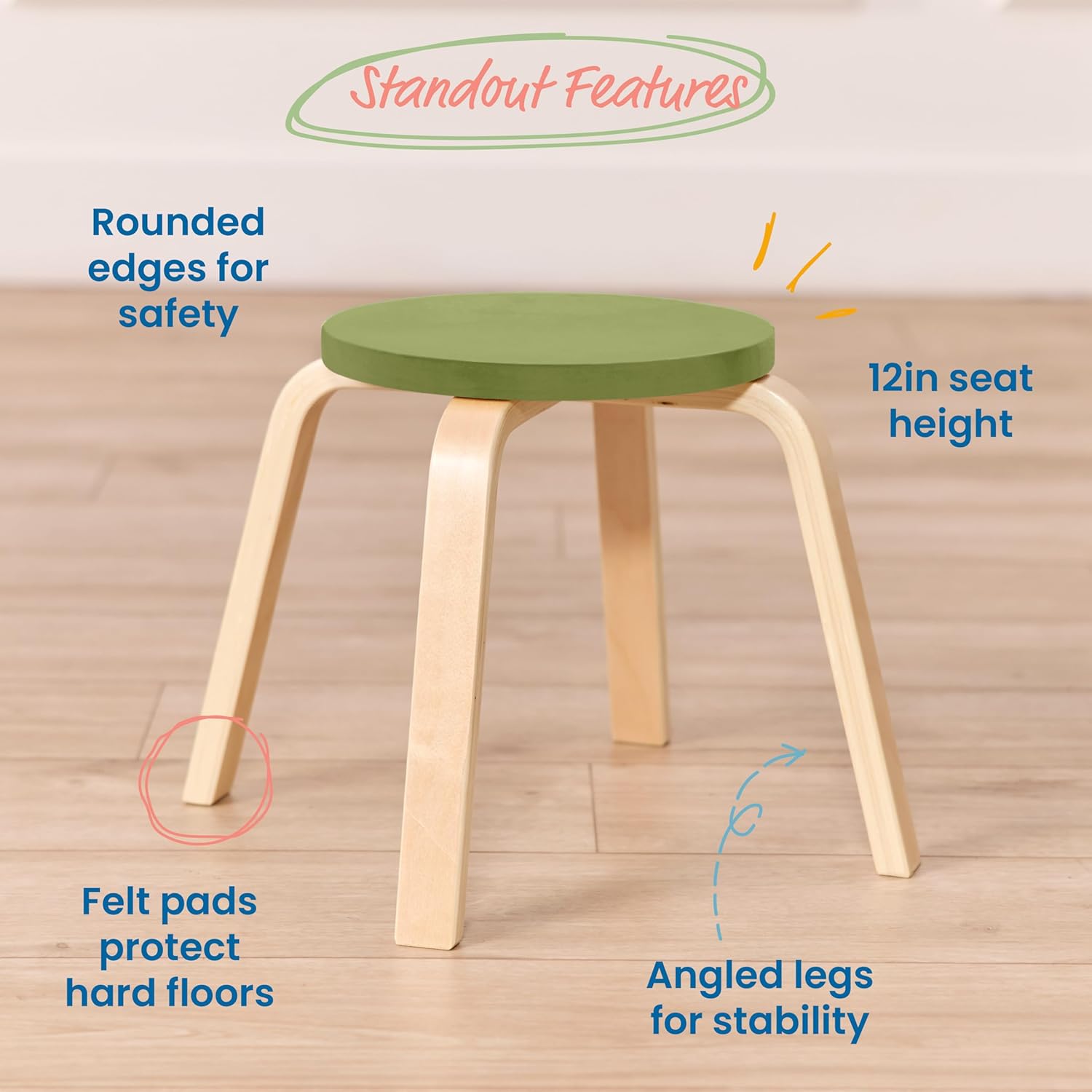 ECR4Kids Bentwood Stackable Stools, Classroom Furniture, Earthtone, 6-Piece