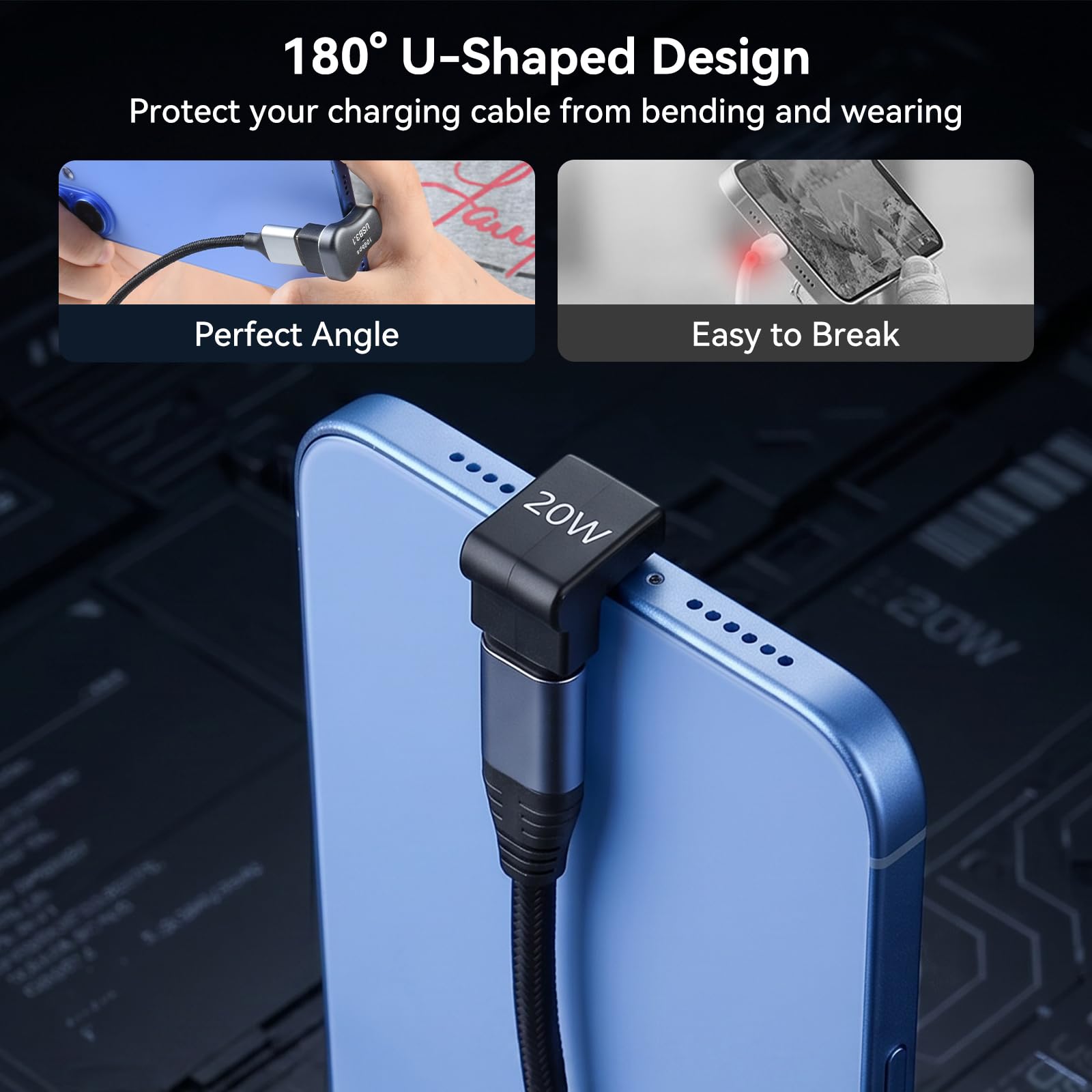 aceyoon 2 sztuki USB C na Lighting wtyczka kątowa, 9 V 2,2 A 180 stopni USB-C kątowy adapter z szybkim ładowaniem 20 W, wtyczka Lighting na gniazdo typu C, przedłużacz w kształcie litery U, adapter