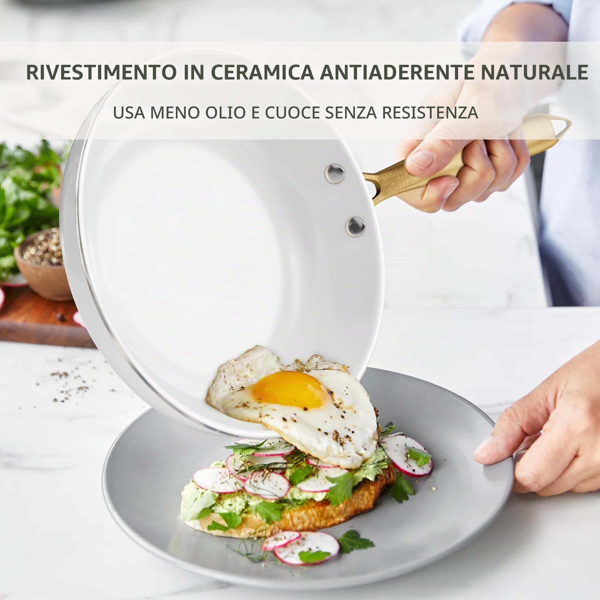 RIOVARM Induzione Set di pentole e padelle con coperchi, In ceramica Antiaderente Set di pentole con set di utensili da cucina, Set cucina essenziale Padella Pentola Padella per salse Spatole