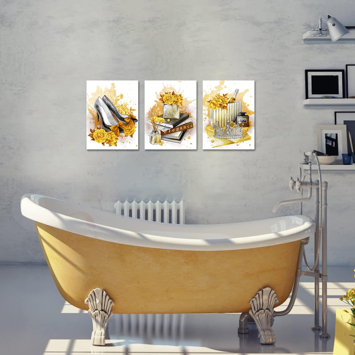 Visual Art Decor Yellow Wall Decor Pictures Girls Bedroom Decor Painting Framed Canvas Prints 12inchx16inchx3Pieces
