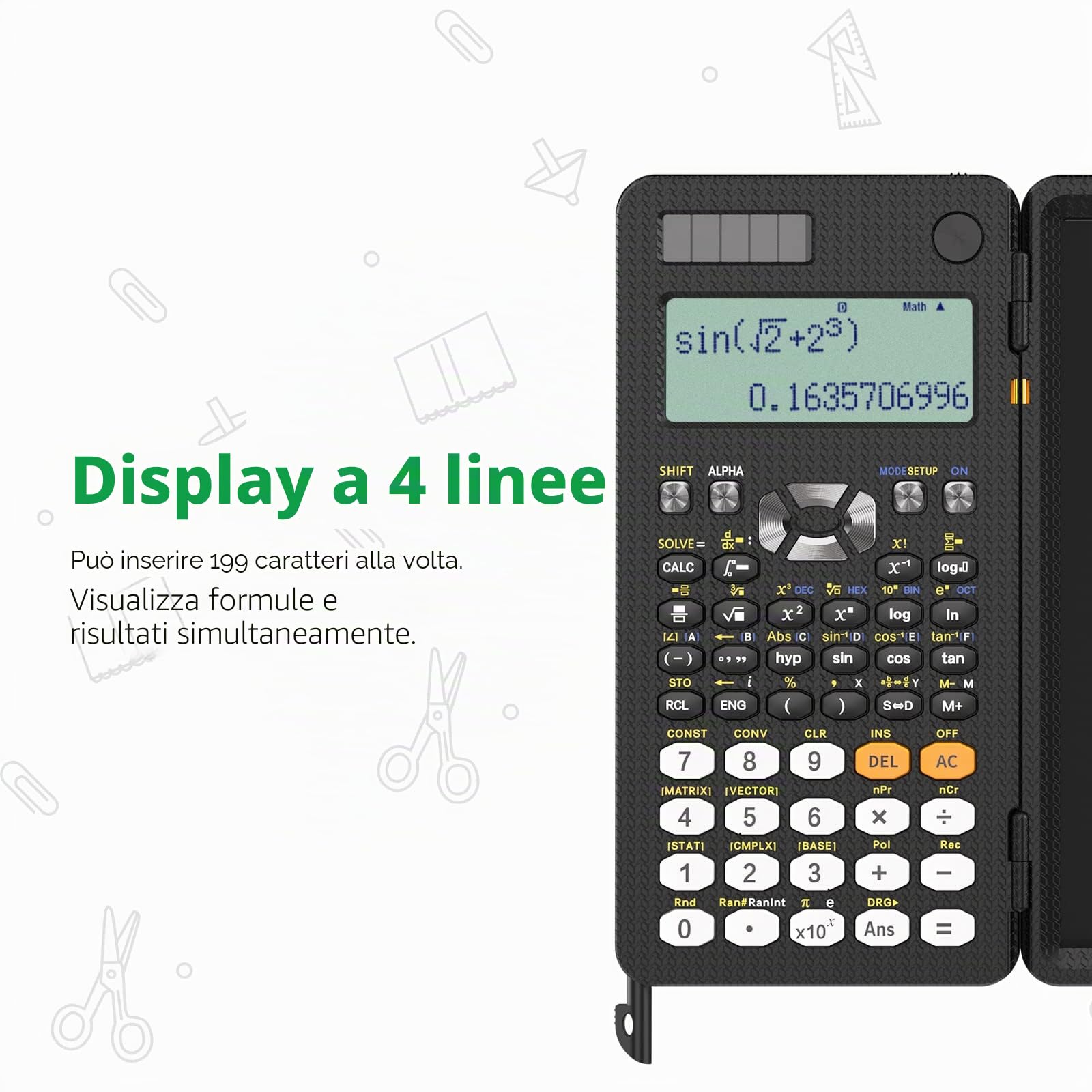 NEWYES 991ES Plus Calcolatrice scientifica con tavoletta da scrittura, 417 funzioni con batteria solare, calcolatrice professionale aggiornata 991ES Plus, blocco note portatile, forniture per il