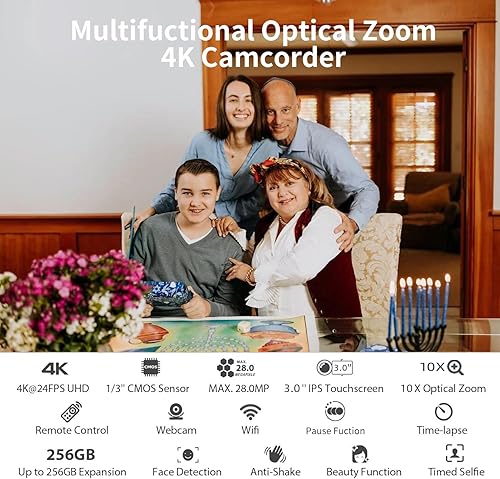 Miniatura 2 de ORDRO Videocámara 4K Vlogging Cámaras 4K Ultra HD 10X Cámara de vídeo con zoom óptico Videocámaras para Vlogging Grabación de YouTube