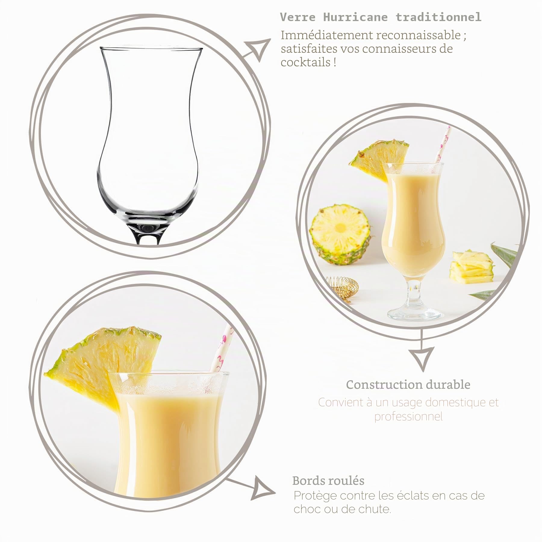 LAV 12x Pina Colada Lunettes Hurricane Style Poco Grande Cocktail Party Boire Verrerie - 390ml