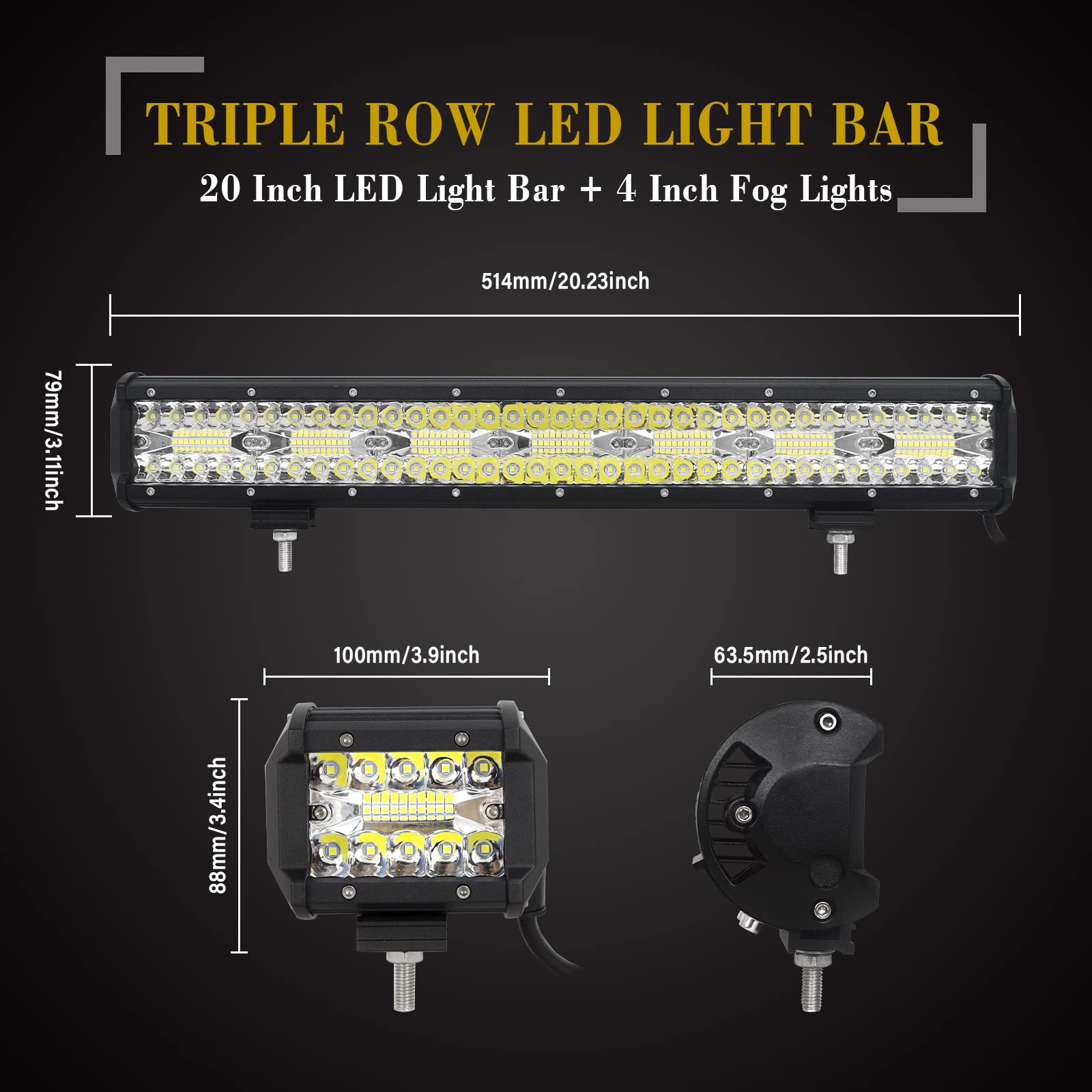 SKYWORLD 50.8cm LED Barra Fuoristrada 420W 12V 24V 6000K + 2 X 10cm 60W Faro da Lavoro Faretti Fendinebbia + 12V Rocker Cablaggio per 4x4 Auto Trattore Camion ATV UTV SUV