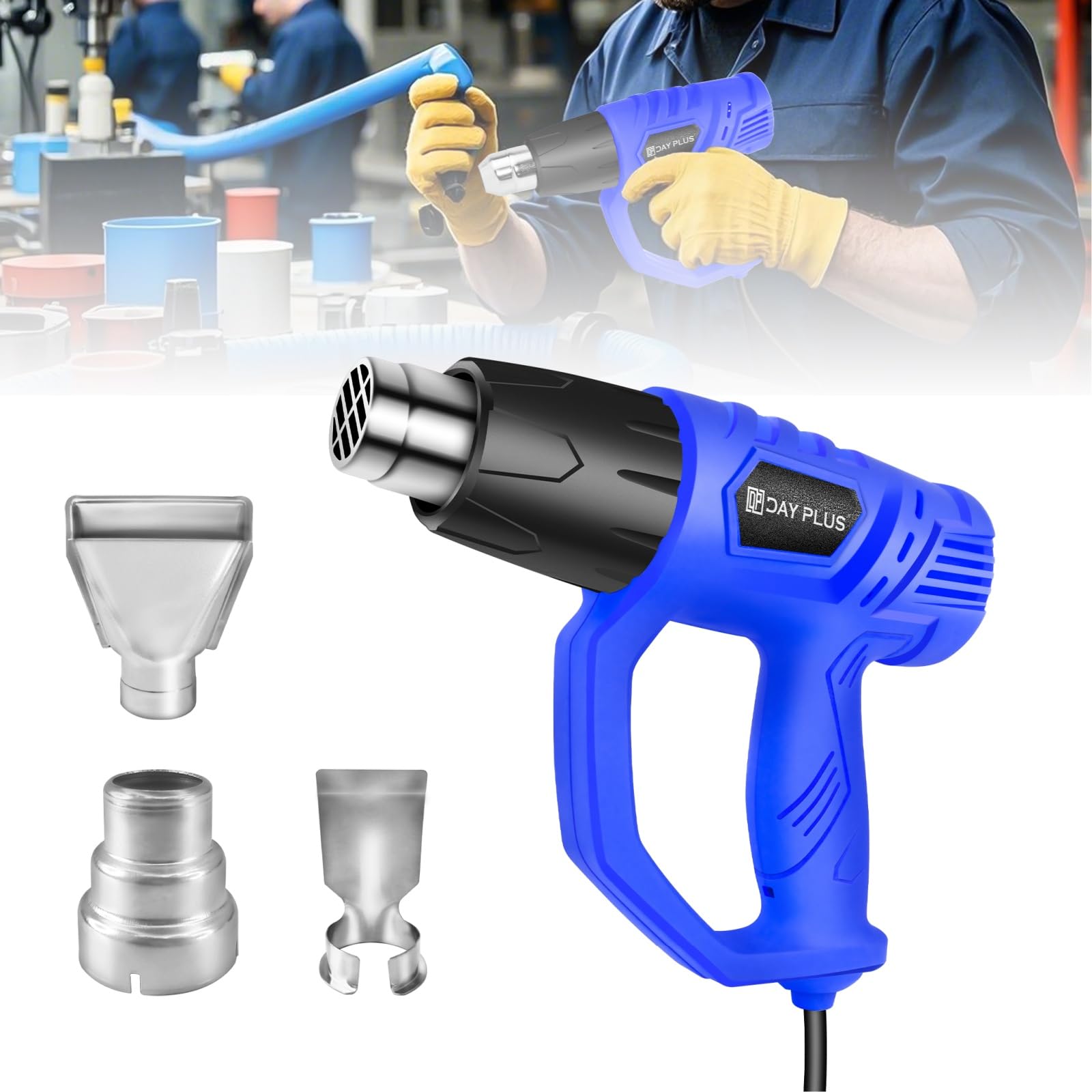 Heat Gun 2000W Heavy Duty Hot Air Gun,Fast Heating 1.5s with 300℃-600℃ Dual Temp,3 Nozzles for Stripping Paint,Shrink Tubing,Epoxy Resin,Crafts - Overload Protection(Blue) — image 1
