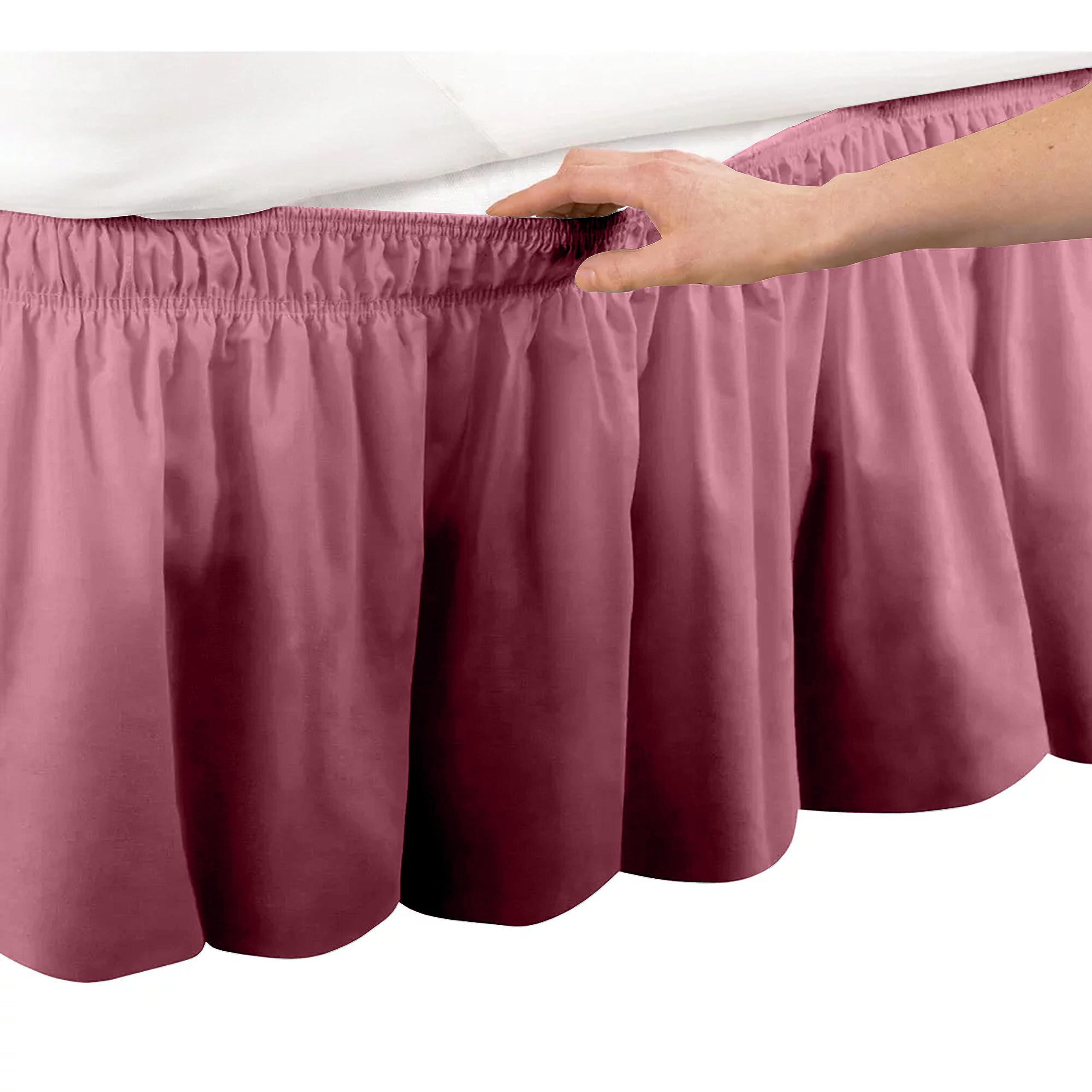 Linenweaves Bed Skirt Full Size 21 Inch Drop | Solid Pattern Microfiber Easyfit | Tailored Wrinkle Fade Resistance Soft Fabric Stylish Design Bed Frame Legs Cover- (Dark Pink, 54 * 75 in) 1