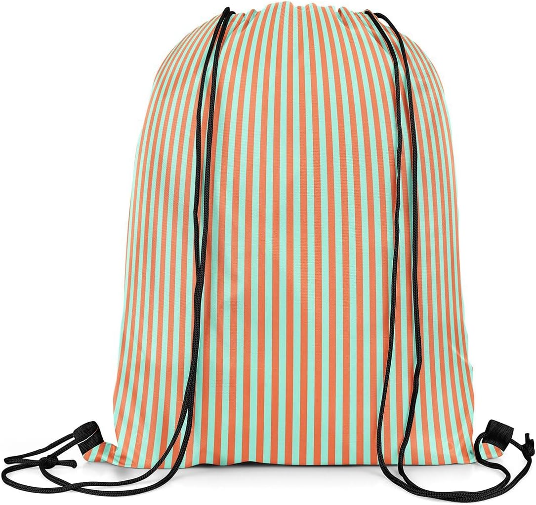 Castle Fairy Vertical Striped Drawstring Backpack Orange Green Sackpack for Gym Sports,Abstract Geometric Stripes Water Resistant String Bag,Farmhouse,13"X16"