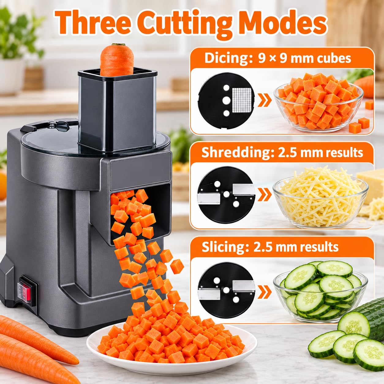 Picadora verduras eléctrica 3 en 1, 150 kg por hora, motor cobre 100 W