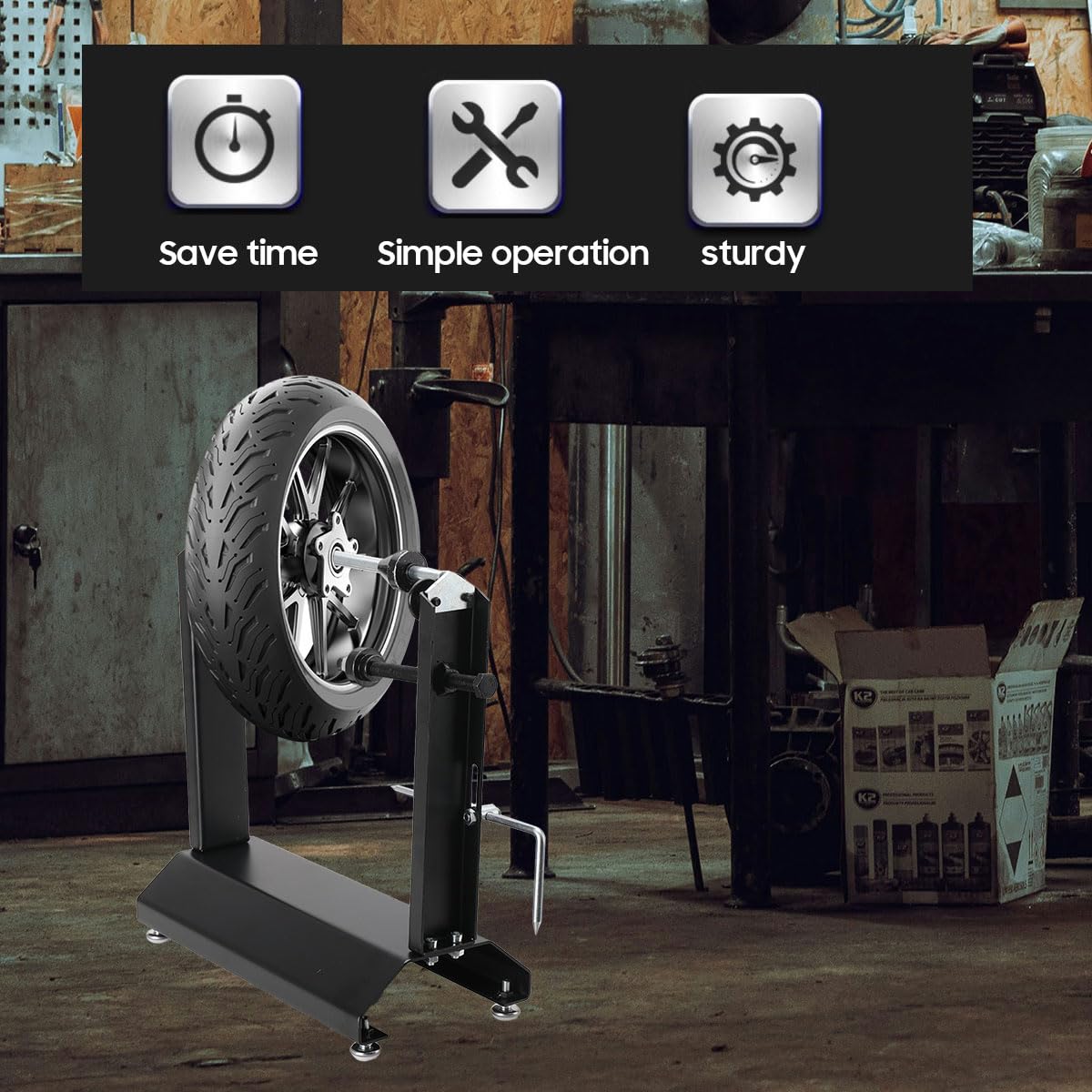 Equilibratore per Pneumatici Portatile per Moto e Bicicletta, Dispositivo di Equilibratura Statica con Base e Coni di Centraggio Regolabili