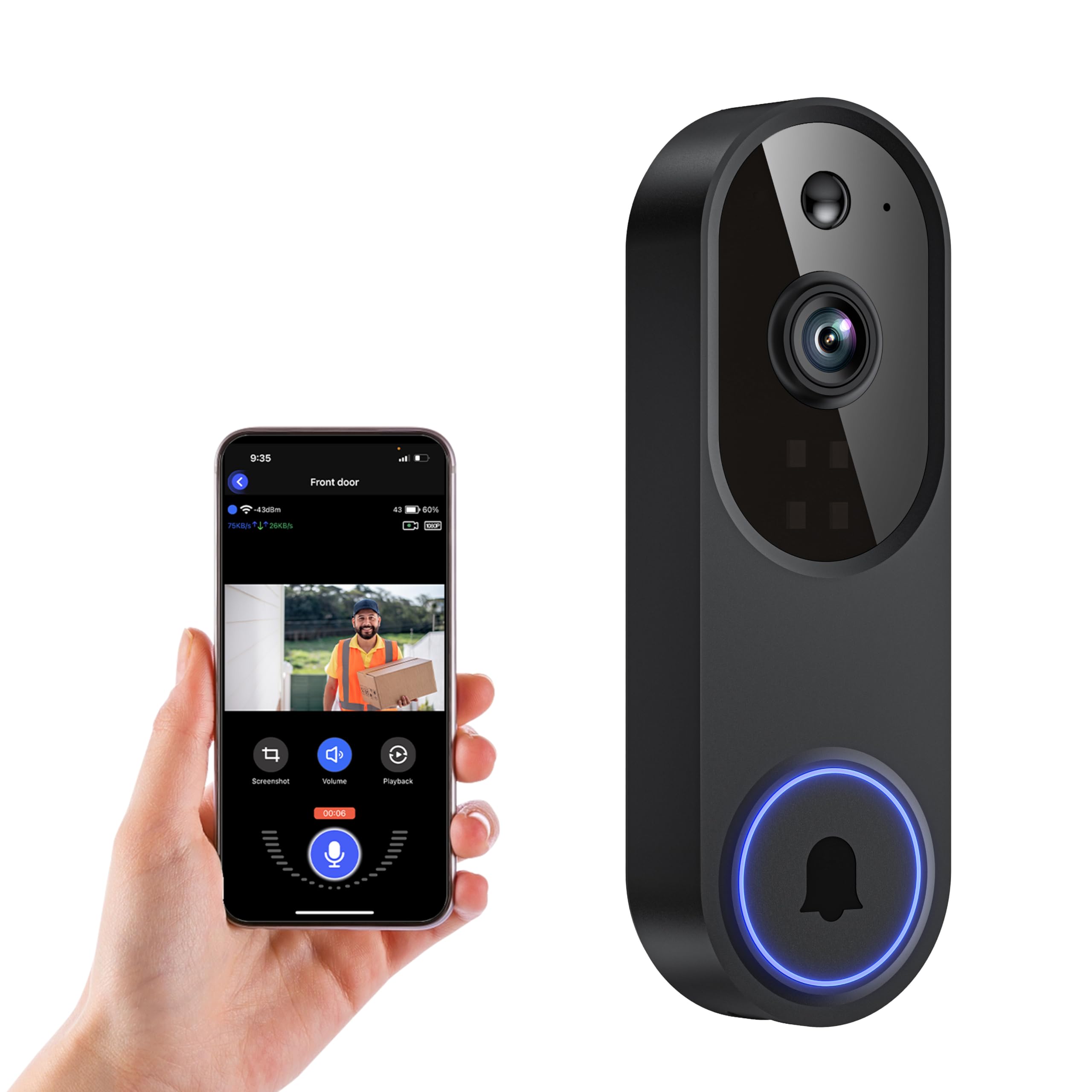 Safemogulix Video Doorbell Camera, Wireless Security Camera, 1080p, Battery Powered, AI Motion Detection, Night Vision, Two-Way Audio, Cloud Storage, 2.4 GWi-Fi, for Visitor, Baby Monitor
