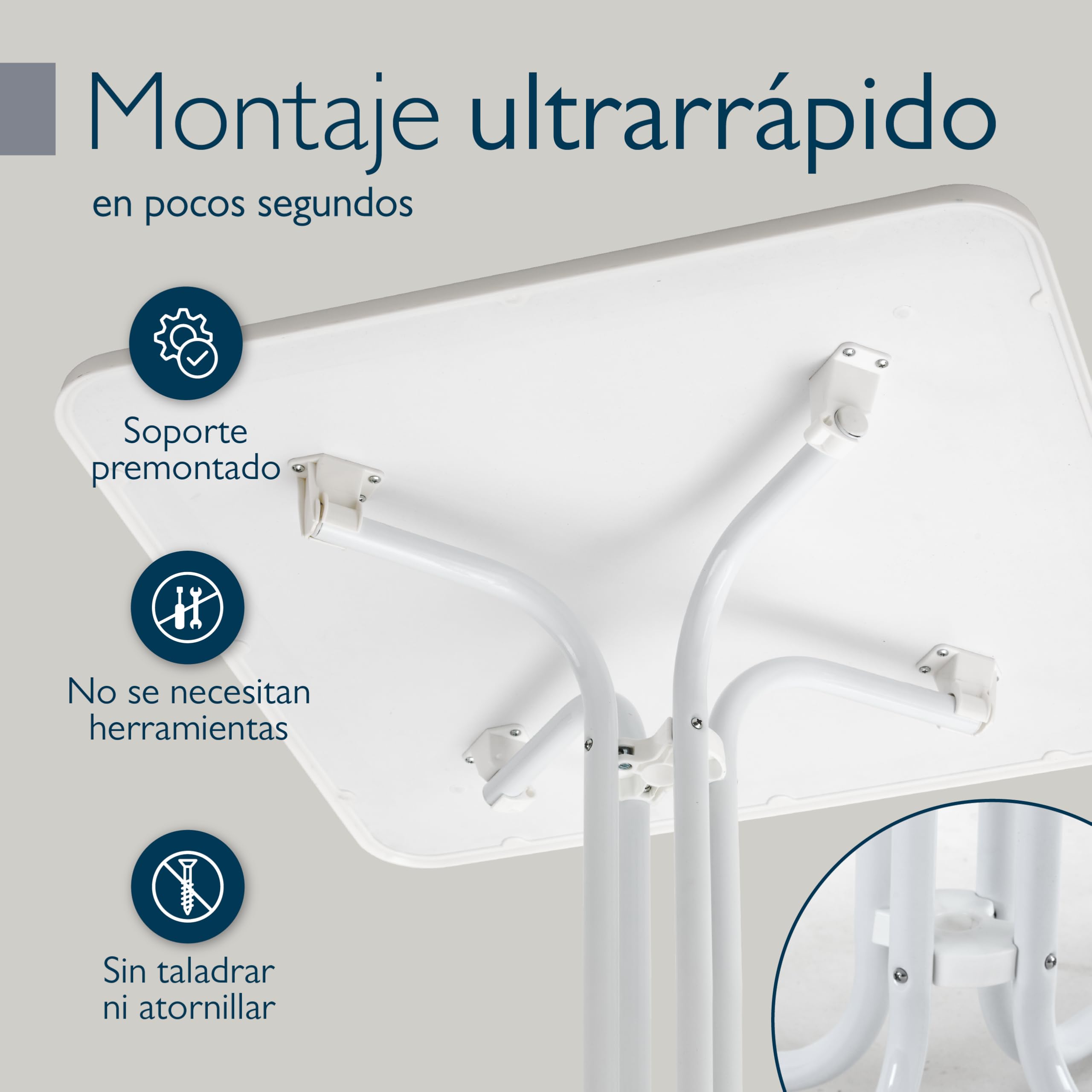 Beautissu Mesa Bistró Exterior 70x70 cm – Mesa Alta Cuadrada Plegable de Jardín, Terraza y Balcón – Mesa de Camping y Eventos Altura 70 cm – Blanca – Bistroni | 70x70cm blanco acero antioxidante para balcón jardín o terraza restaurante bar clima muebles r