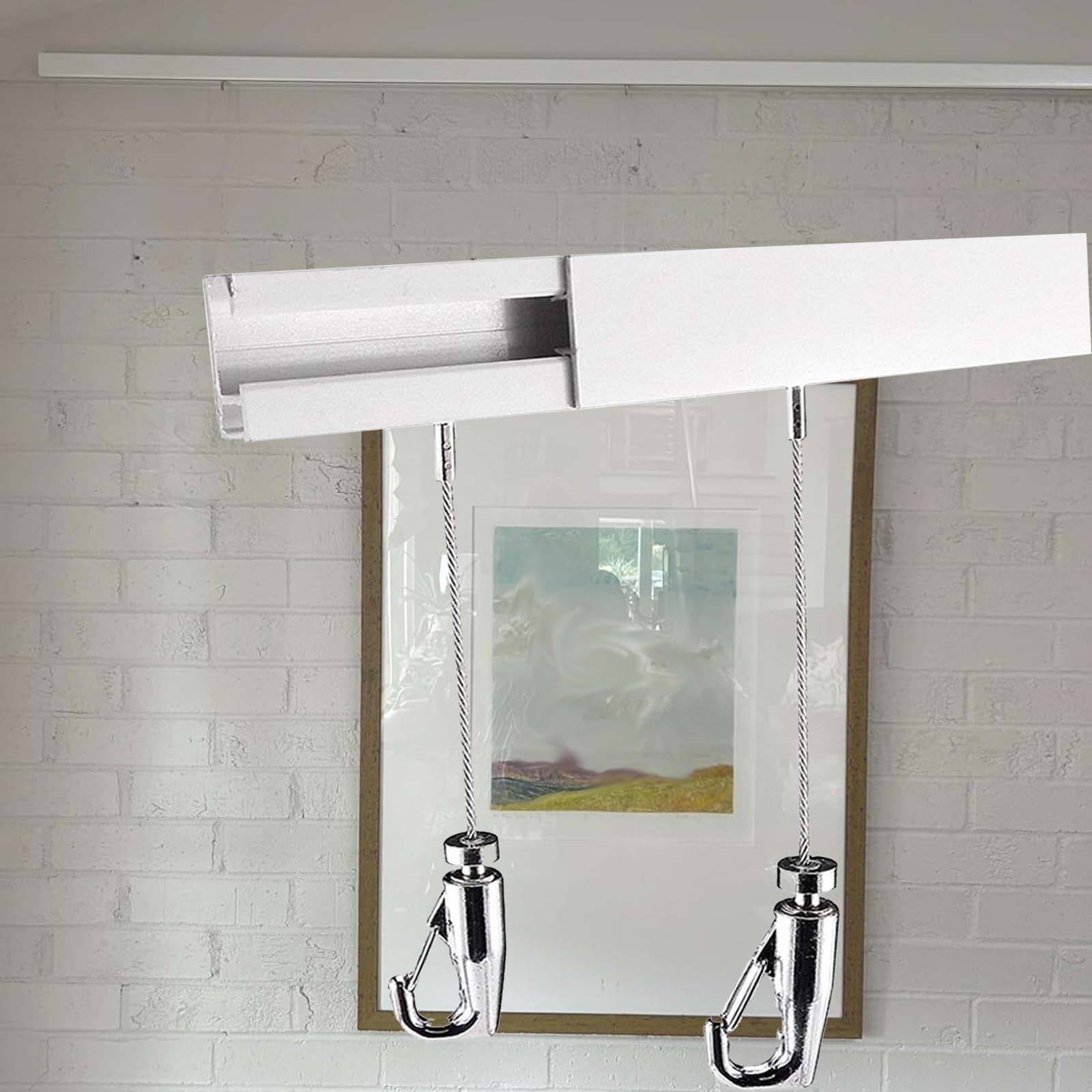 Wielokrotnego użytku listwa ścienna z haczykiem, aluminiowy system galeryjny do dużych ram, do obrazów/szkiców(1.5m/4.9ft Track,3m/9.8t Wire)