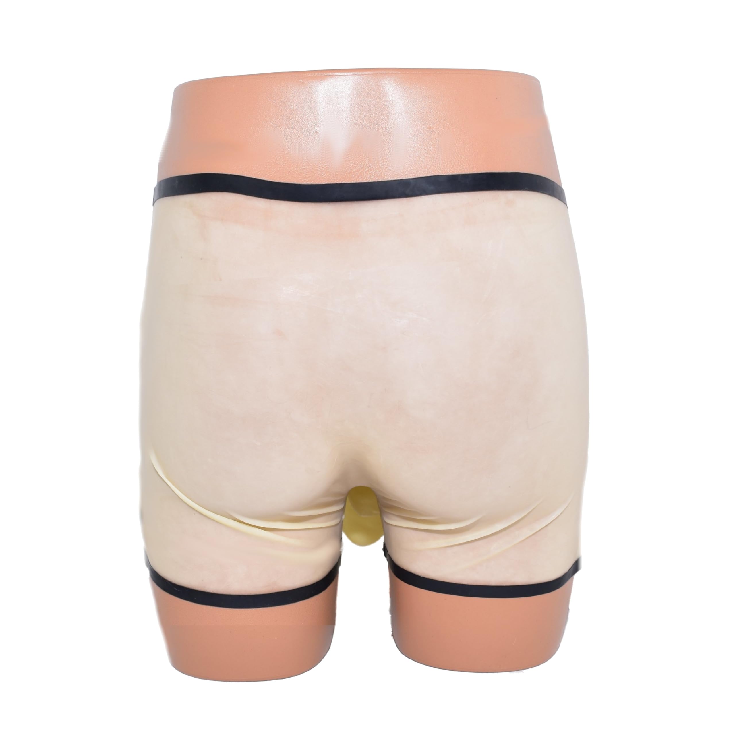 Pantalones cortos de látex con borde y condón. Talla: XXL, Transp., XXL