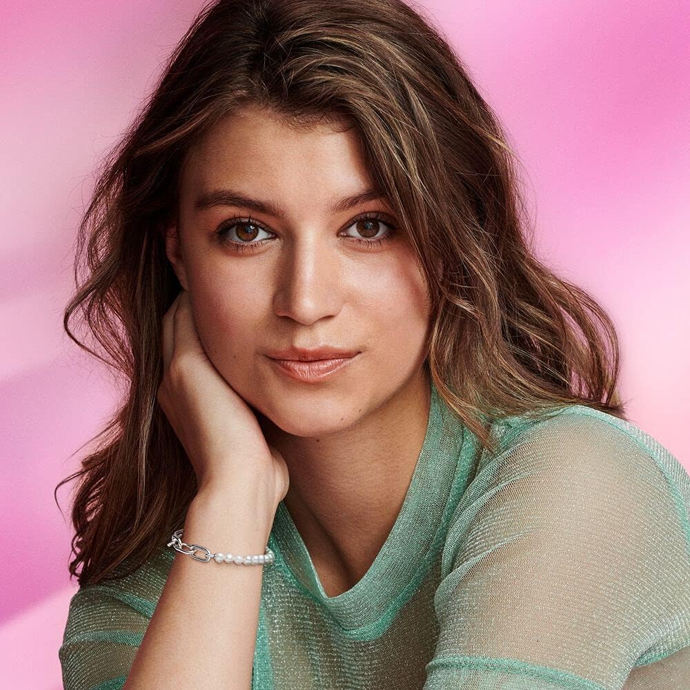 Pandora ME Sterling Silver Link Chain Bracelet With Freshwater Cultured Pearl For Medallion Charms, Size 17.5, No Box