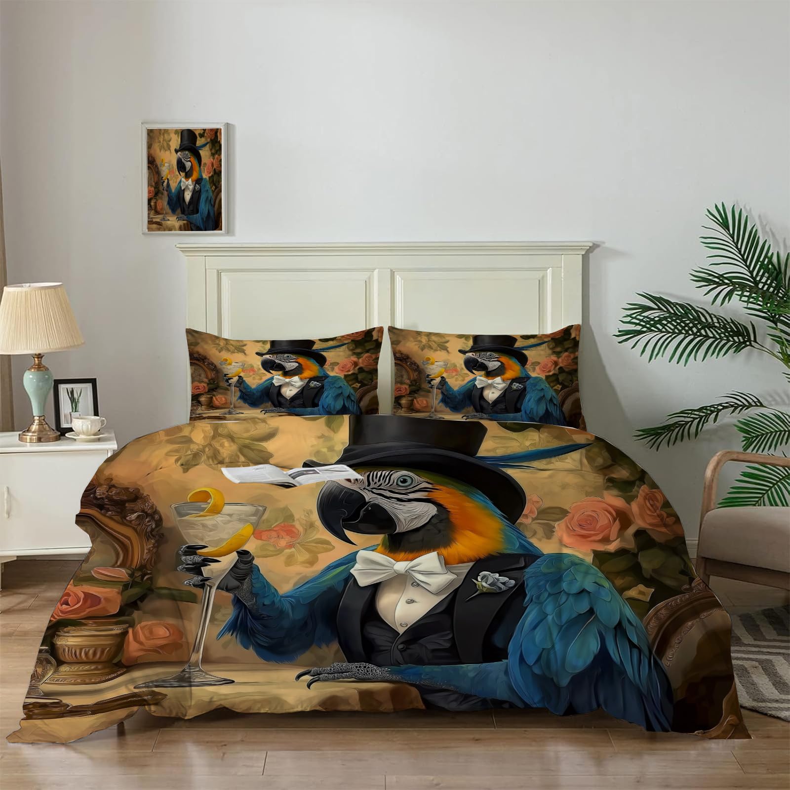 Housse de couette perroquet en microfibre douce et réversible pour un lit enfant élégant
