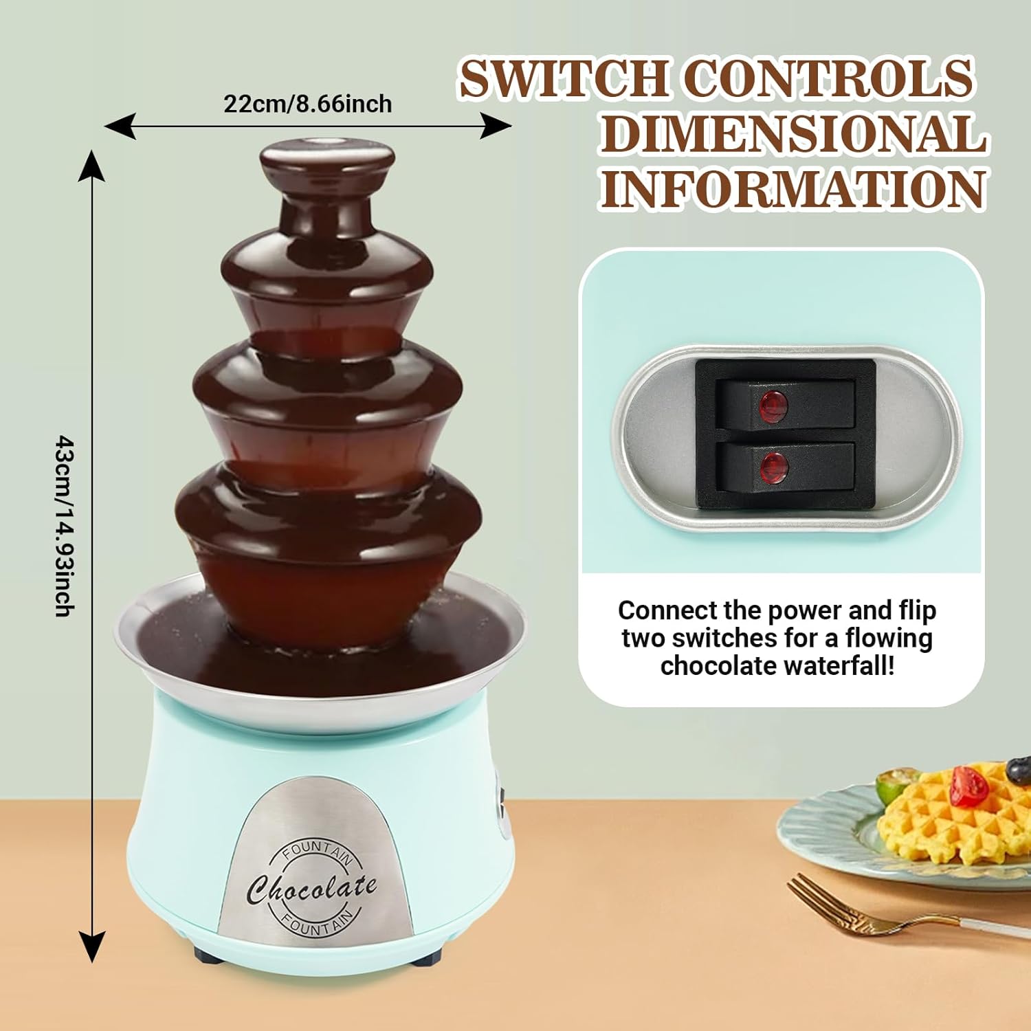 Chocolate Fountain Machine, 120V 180W 4 Tier Electric Chocolate Fountain Machine Chocolate Fondue Fountain Machine for Family Gatherings Weddings Birthdays (Blue)
