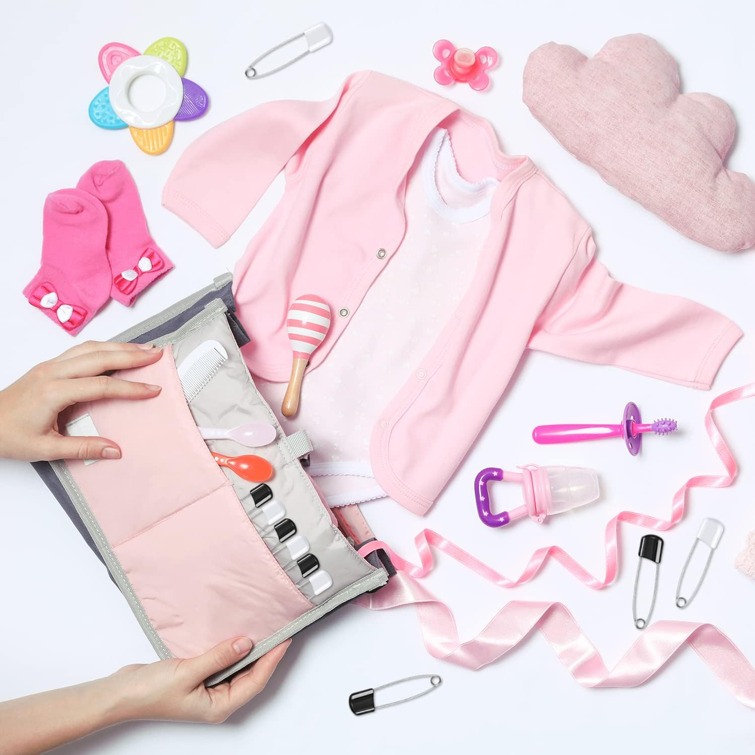50 Pieces Diaper Pins Safety 2.2 Inch Plastic Head Cloth Diaper Nappy Pins with Locking Closures Stainless Steel with Velvet Bag(White, Black)