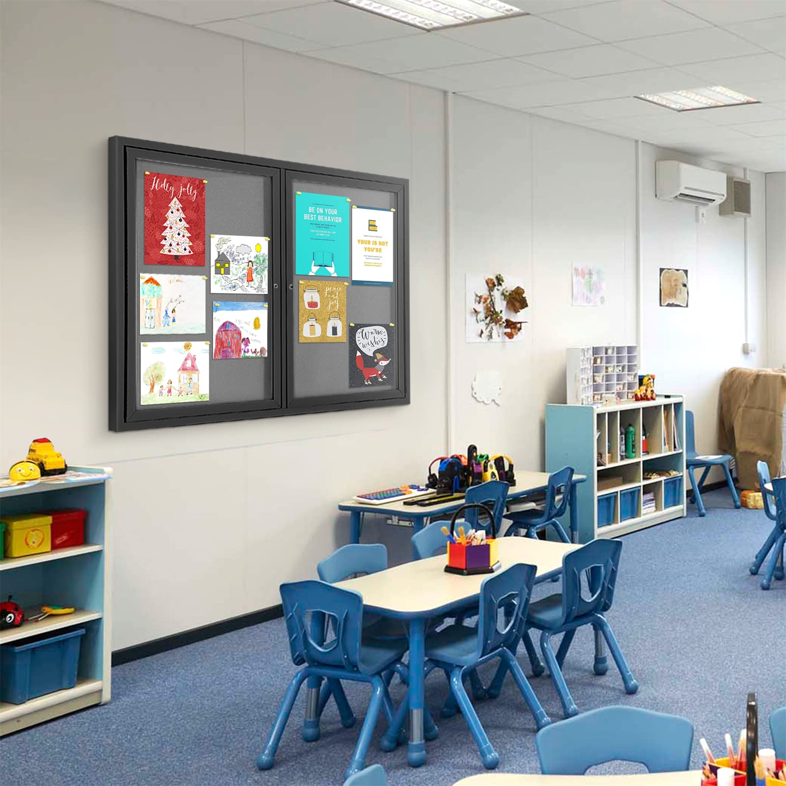 INNOVART Bacheca Chiusa Con Serratura 91x61 Cm - Vetrina In Alluminio E Feltro Grigio Per Scuola, Ufficio, Chiavi Incluse