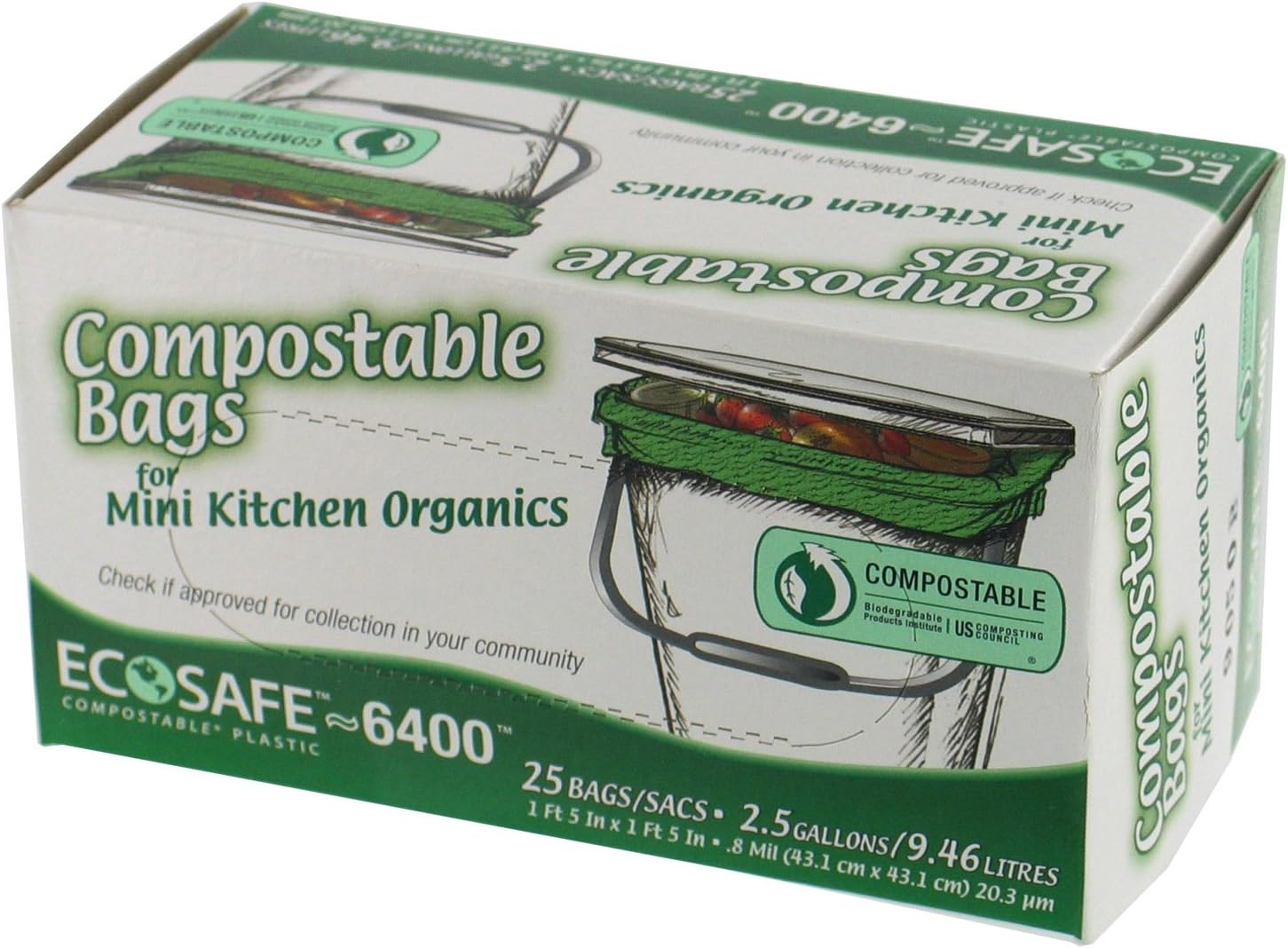 EcoSafe 2.6 Gallon Compostable EcoBio Bags, 25-Count